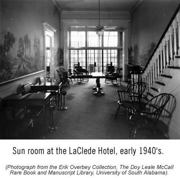 Photo of sun room at the LaClede Hotel, early 1940s